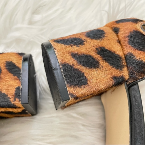 Talbots calf hair block heel heels 8 brown leather strap bow cheetah leopard - Picture 9 of 12